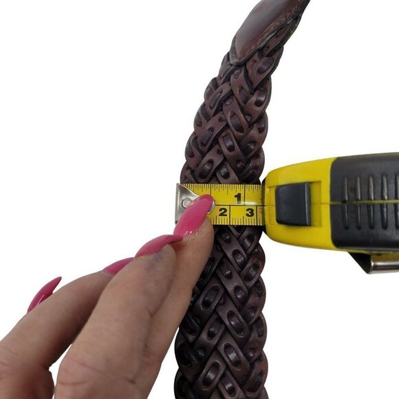 Vtg Brighton Mens Braided Leather Belt 36 Brown Silver Buckle Weaved Country - Picture 4 of 13